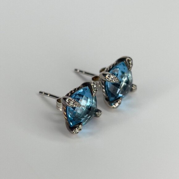 Authentic david yurman chatelaine earrings blue topaz diamonds sterling silver - Picture 7 of 9